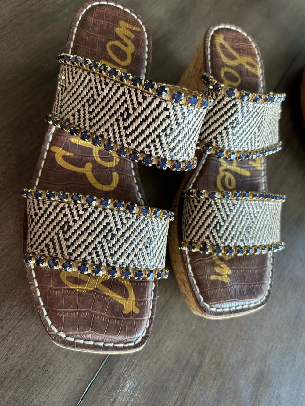 Sam Edelman Black and Cream Beaded Double-Strap Sandals - Picture 3 of 4